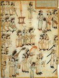 Enthronement of a Mongol ruler. Left part of a double-page illustration of Rashid-al-Din's Jami' at-tawarih, 1st quarter of 14th century.