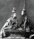 Thailand: Two actors enact the farewell scene from the Siamese play ‘I Nao’, c. 1900.